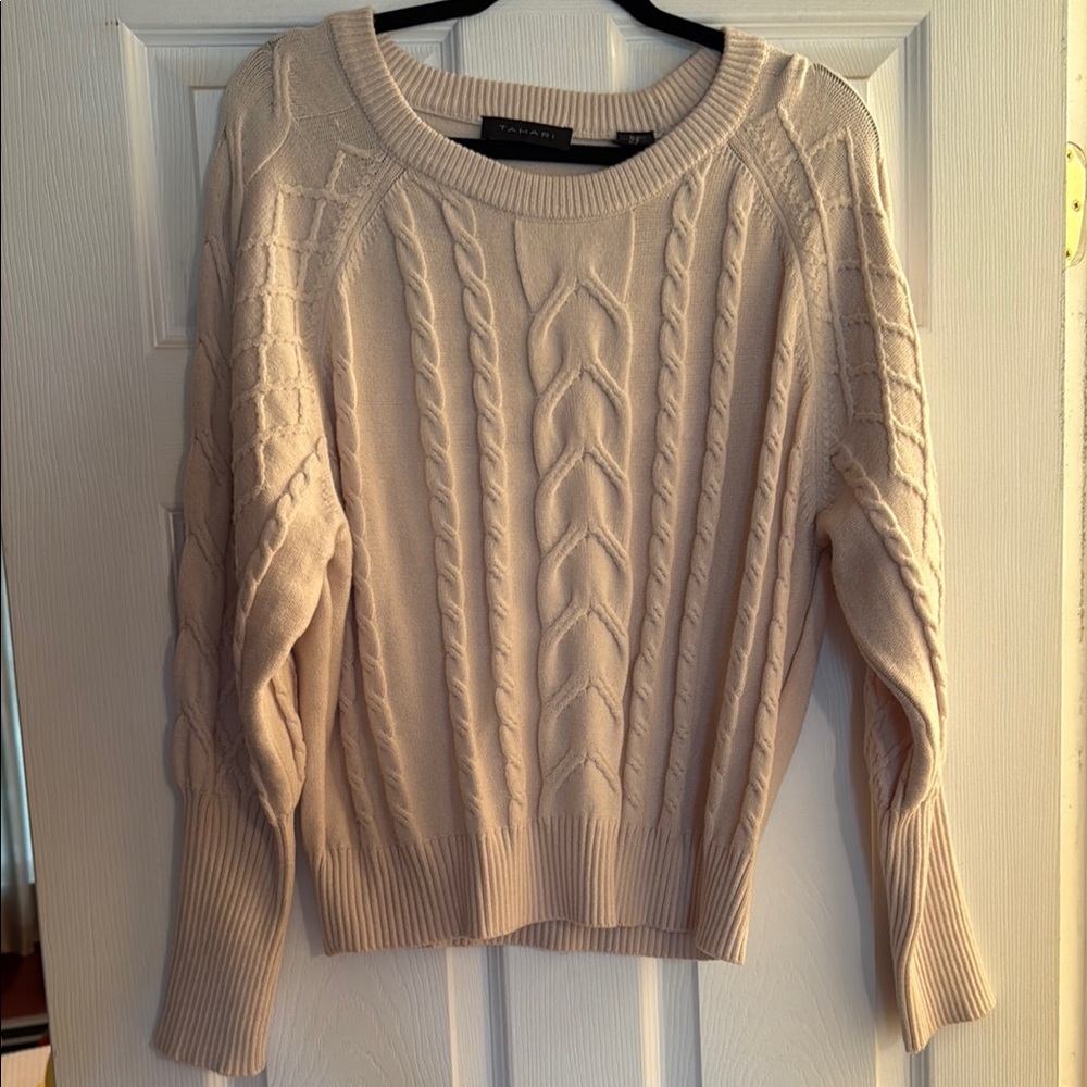 Tahari Women's Beige Cable Knit Sweater